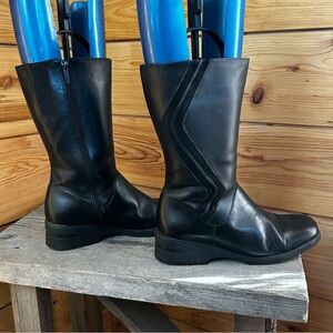 Naturalizer Black Leather Mid Calf Boots Lamb Wool Lining Retro 90s Moto Emo Got